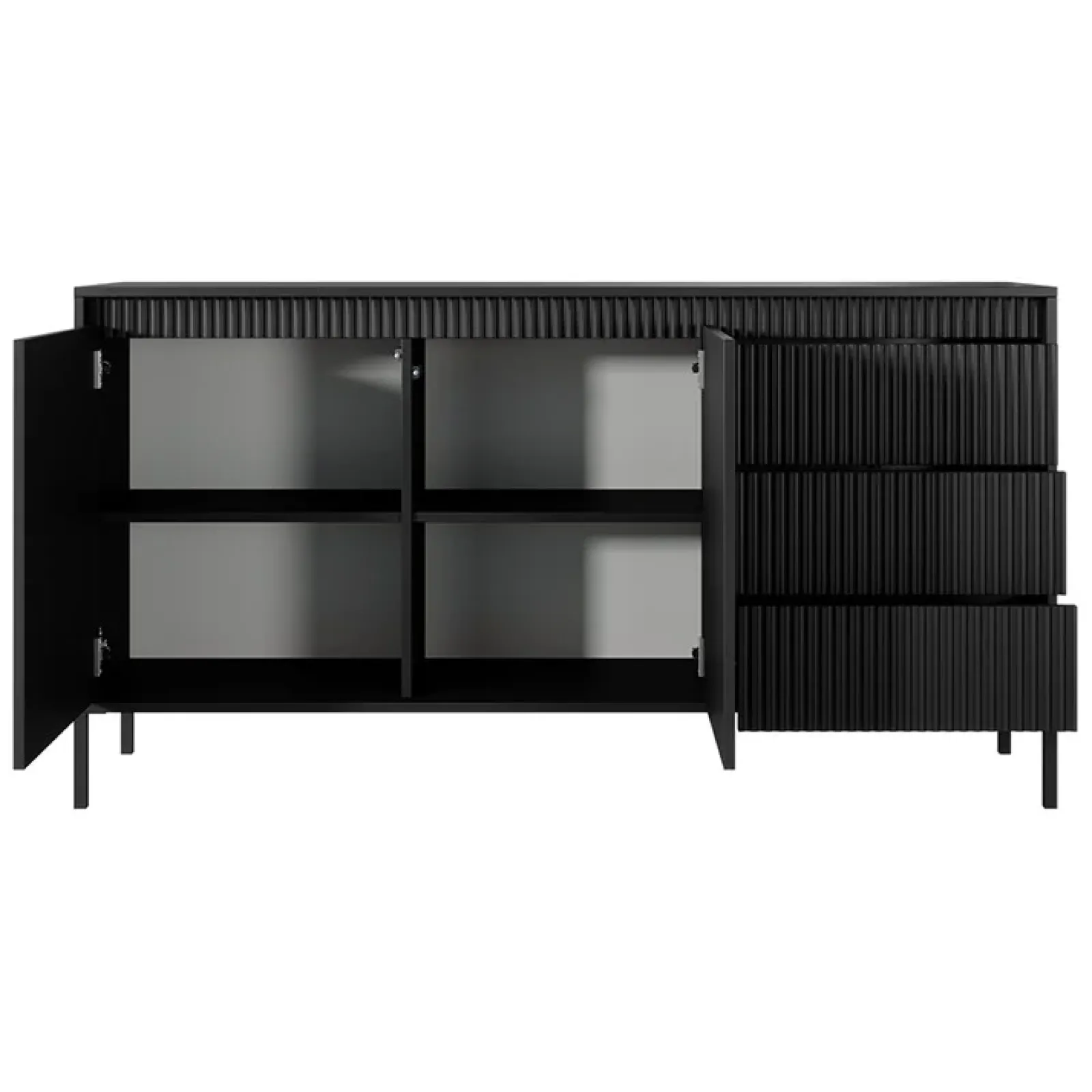 Garnero Arredamenti Madie Moderne|Madie Moderne-Madia 154x82h cm 2 ante 3 cassetti cannettato Ciar Nero Opaco