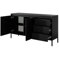 Garnero Arredamenti Madie Moderne|Madie Moderne-Madia 154x82h cm 2 ante 3 cassetti cannettato Ciar Nero Opaco