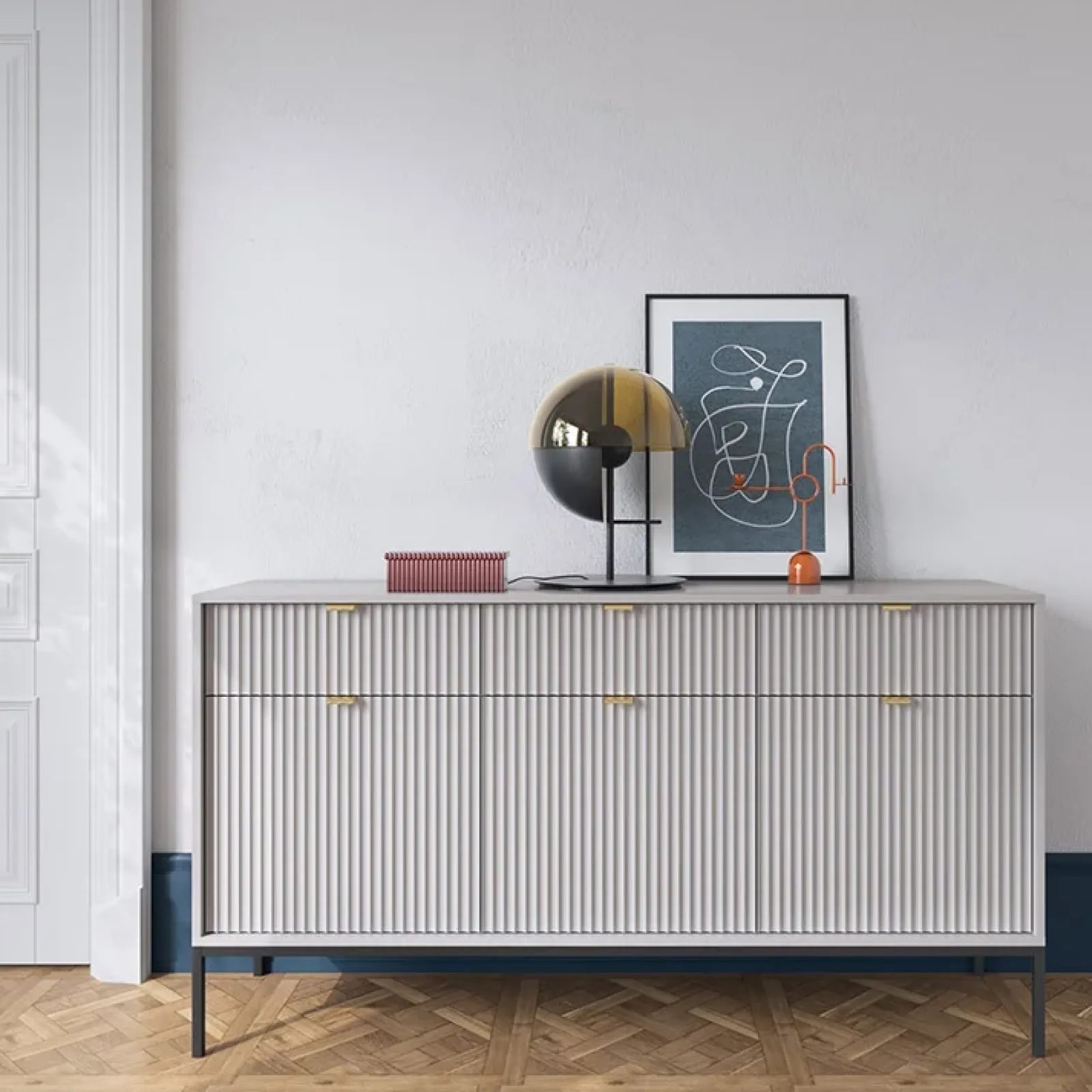 Garnero Arredamenti Credenze Moderne|Madie Moderne-Madia 154x83h cm 3 ante 3 cassetti moderna Alisa Grigio