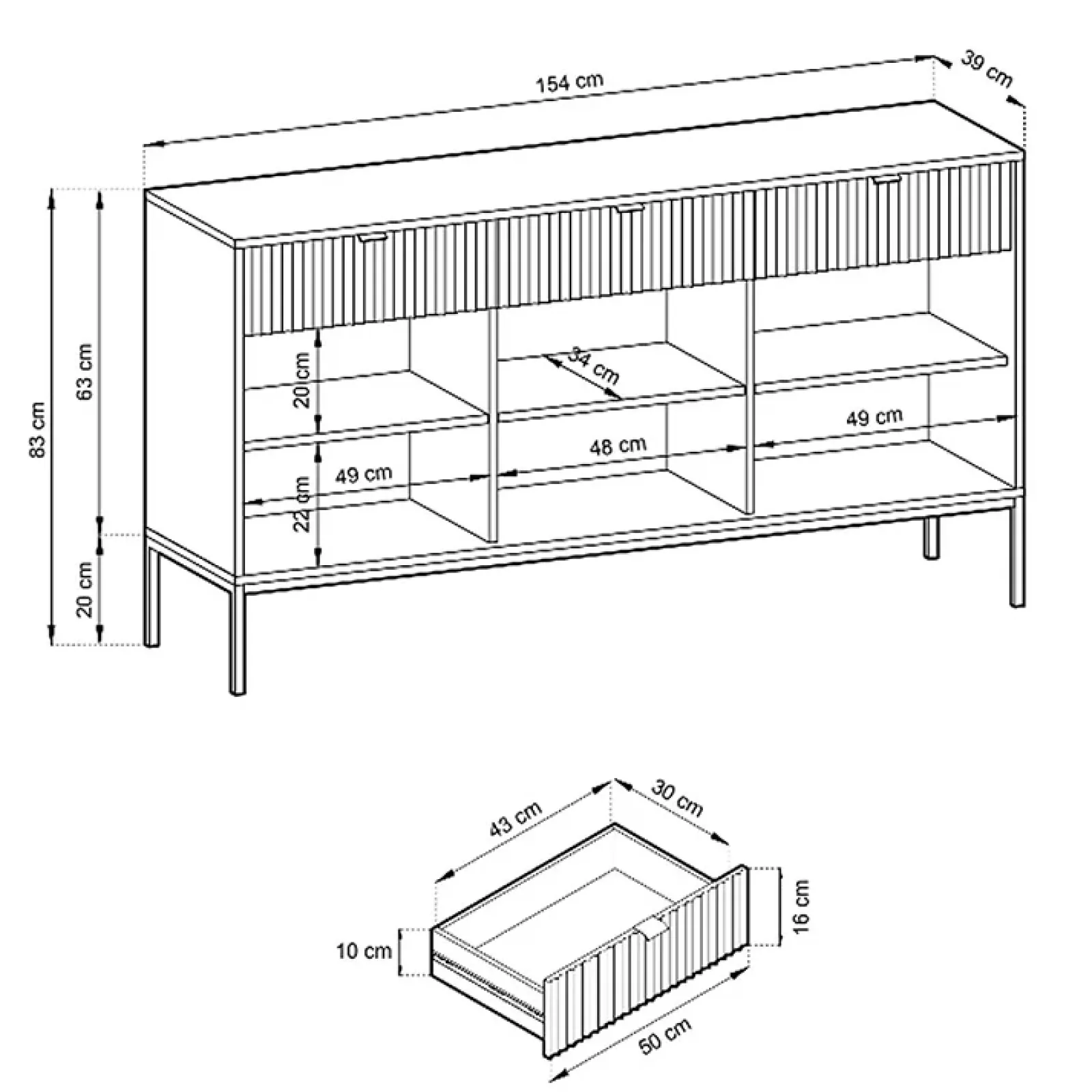 Garnero Arredamenti Credenze Moderne|Madie Moderne-Madia 154x83h cm 3 ante 3 cassetti moderna Alisa Grigio
