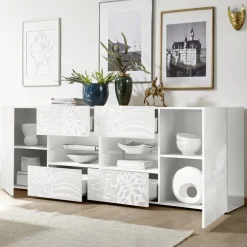 Garnero Arredamenti Credenze Moderne|Madie Moderne-Madia 241x84h cm 2 ante 4 cassetti Paradise Bianco Lucido