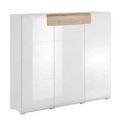 Garnero Arredamenti Credenze Moderne|Madie Moderne-Madia 147x132h cm 3 ante 1 cassetto soggiorno bianco lucido rovere Tahiti