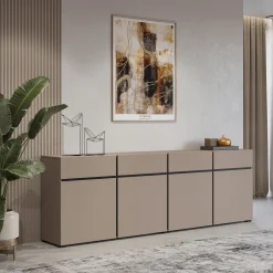 Garnero Arredamenti Credenze Moderne|Madie Moderne-Madia 225x78h cm 4 ante 4 cassetti moderna nero Lolla Tortora