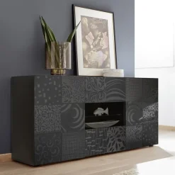 Garnero Arredamenti Credenze Moderne|Madie Moderne-Madia 181x84h cm 2 ante 2 cassetti moderna grigio laccato lucido Paradise Antracite