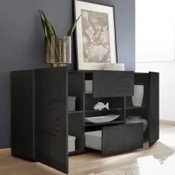 Garnero Arredamenti Credenze Moderne|Madie Moderne-Madia 181x84h cm 2 ante 2 cassetti moderna grigio laccato lucido Paradise Antracite