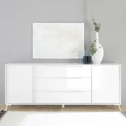 Garnero Arredamenti Madie Moderne|Madie Moderne-Madia 205x84h cm 2 ante 3 cassetti moderna Tosca Bianco Lucido