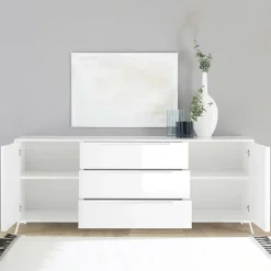 Garnero Arredamenti Madie Moderne|Madie Moderne-Madia 205x84h cm 2 ante 3 cassetti moderna Tosca Bianco Lucido