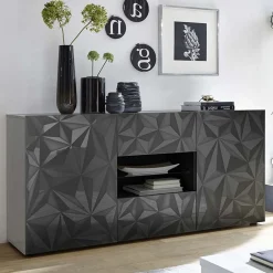 Garnero Arredamenti Credenze Moderne|Madie Moderne-Madia 181x84h cm 2 ante 2 cassetti  grigio lucido con serigrafia Marvis Antracite