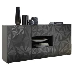 Garnero Arredamenti Credenze Moderne|Madie Moderne-Madia 181x84h cm 2 ante 2 cassetti  grigio lucido con serigrafia Marvis Antracite