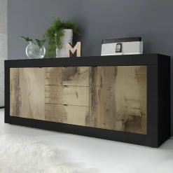 Garnero Arredamenti Madie Moderne|Madie Moderne-Madia 210x86h cm 2 ante 3 cassetti moderna nero pero Eternity Rovere - Nero opaco