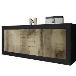 Garnero Arredamenti Madie Moderne|Madie Moderne-Madia 210x86h cm 2 ante 3 cassetti moderna nero pero Eternity Rovere - Nero opaco
