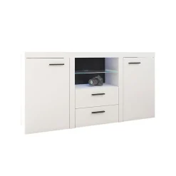 Garnero Arredamenti Madie Moderne|Madie Moderne-Madia 157x82h cm 2 ante 2 cassetti moderna con led bianco Haarlem Bianco Opaco