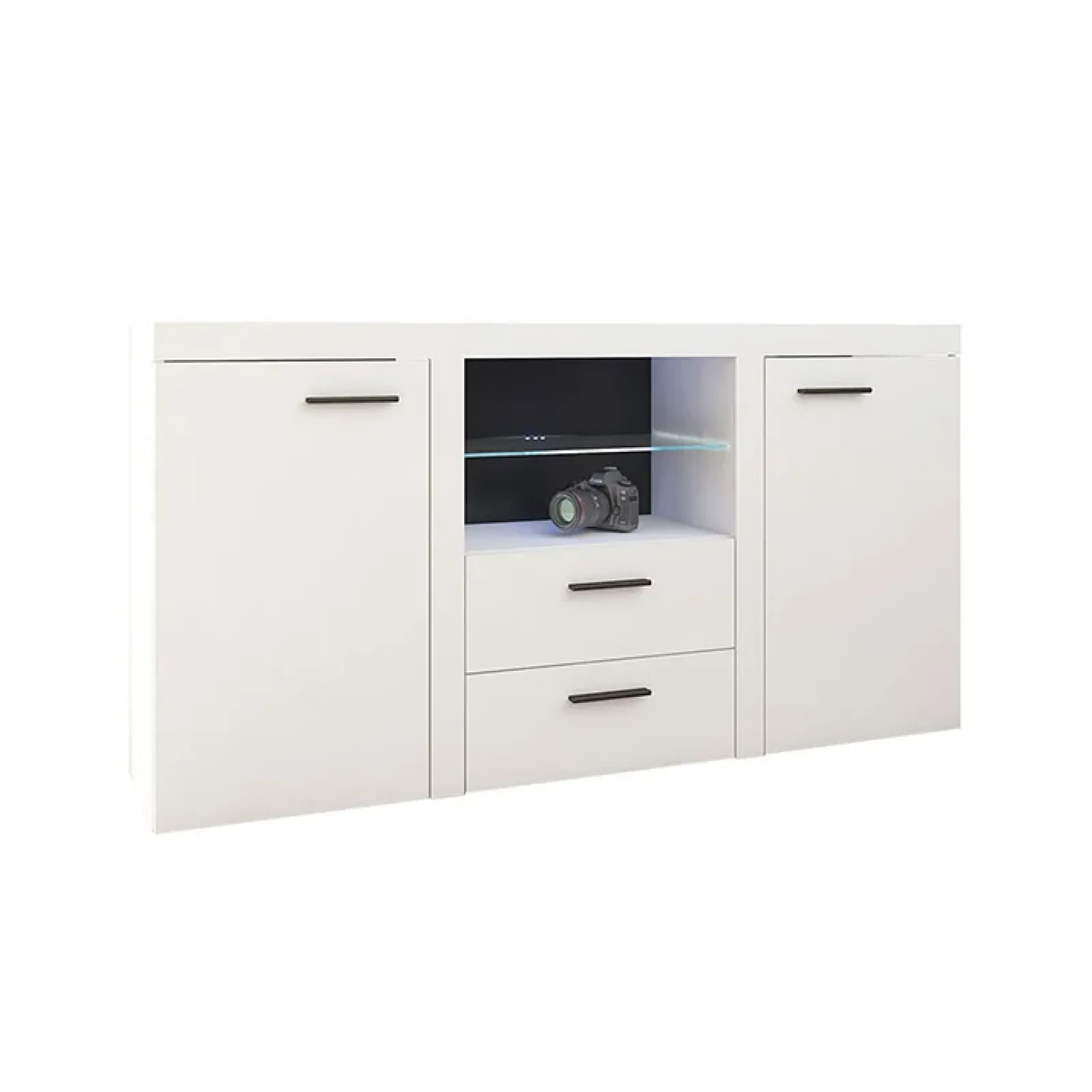 Garnero Arredamenti Madie Moderne|Madie Moderne-Madia 157x82h cm 2 ante 2 cassetti moderna con led bianco Haarlem Bianco Opaco