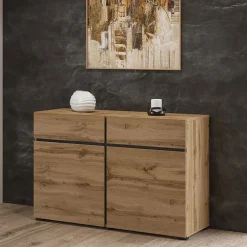 Garnero Arredamenti Credenze Moderne|Madie Moderne-Madia 120x78h cm 2 ante 2 cassetti moderna nero Lolla Rovere