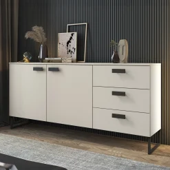 Garnero Arredamenti Madie Moderne|Madie Moderne-Madia 184x87h cm 2 ante 3 cassetti moderna beige cashmere nero Casmira