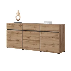 Garnero Arredamenti Credenze Moderne|Madie Moderne-Madia 180x78h cm 3 ante 3 cassetti moderna nero Lolla Rovere