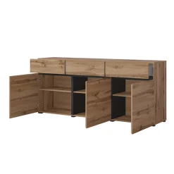 Garnero Arredamenti Credenze Moderne|Madie Moderne-Madia 180x78h cm 3 ante 3 cassetti moderna nero Lolla Rovere