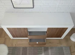 Garnero Arredamenti Credenze Moderne|Madie Moderne-Madia 184x86h cm 2 ante 2 cassetti bianco lucido noce Florena Bianco Lucido - Noce