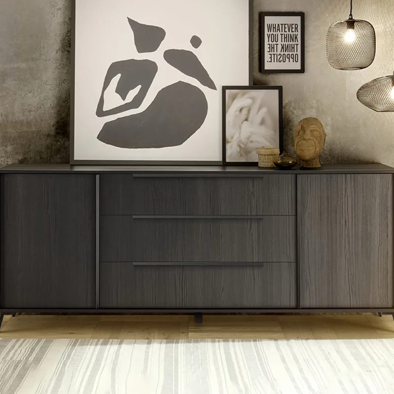 Garnero Arredamenti Madie Moderne|Madie Moderne-Madia 205x84h cm 2 ante 3 cassetti moderna soggiorno Tosca Nero Frassinato