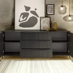 Garnero Arredamenti Madie Moderne|Madie Moderne-Madia 205x84h cm 2 ante 3 cassetti moderna soggiorno Tosca Nero Frassinato