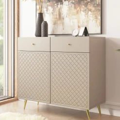 Garnero Arredamenti Credenze Moderne|Madie Moderne-Madia 100x92h cm 2 ante 2 cassetti moderna con frontali decorati beige Simona