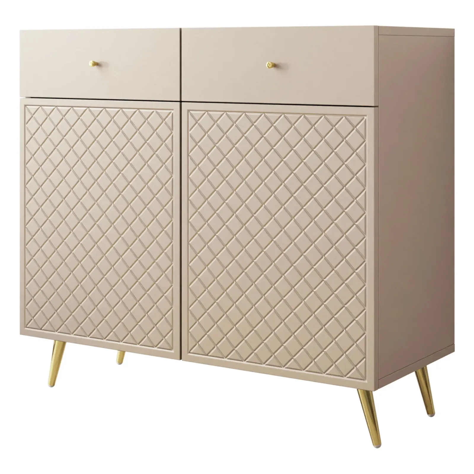 Garnero Arredamenti Credenze Moderne|Madie Moderne-Madia 100x92h cm 2 ante 2 cassetti moderna con frontali decorati beige Simona