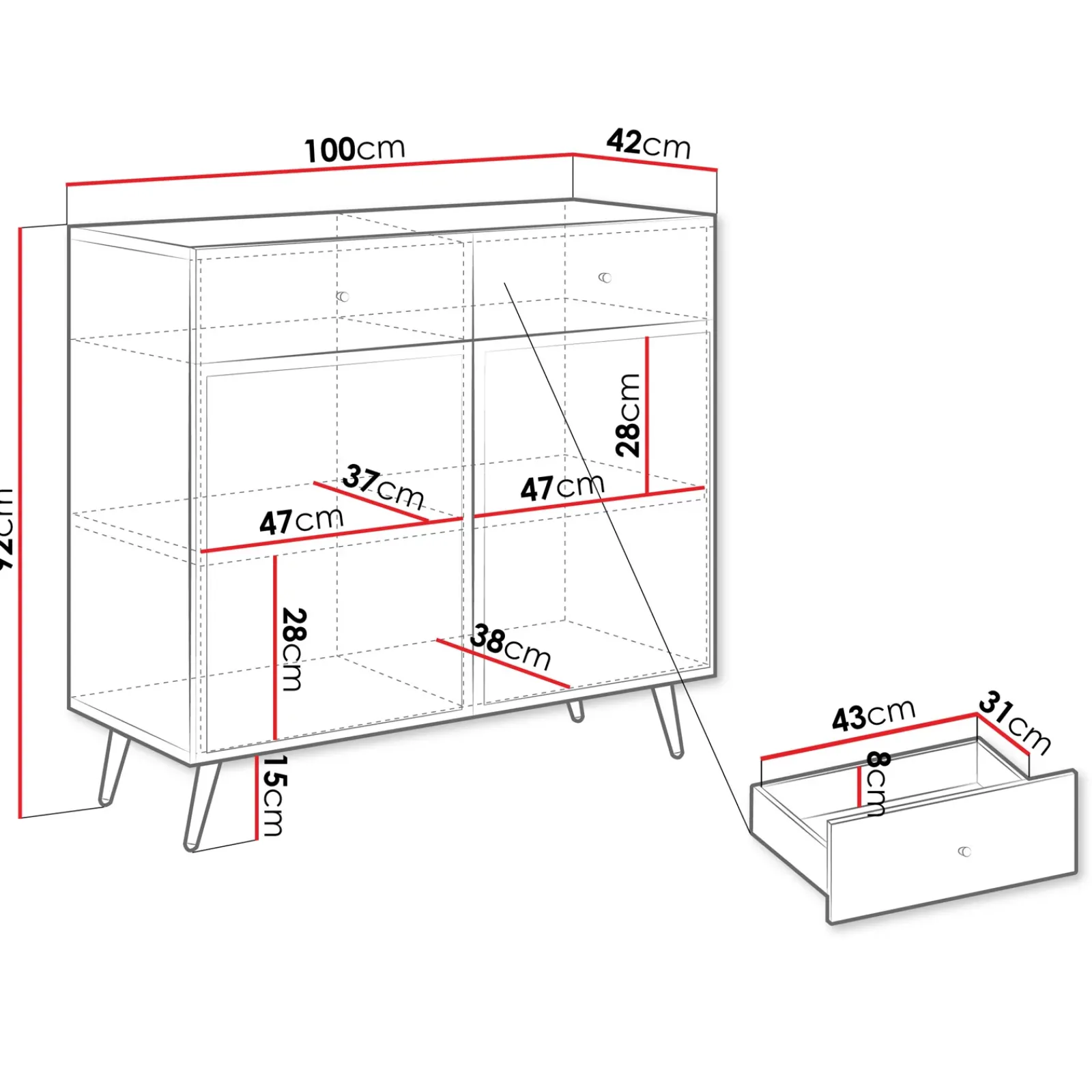 Garnero Arredamenti Credenze Moderne|Madie Moderne-Madia 100x92h cm 2 ante 2 cassetti moderna con frontali decorati beige Simona