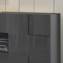 Garnero Arredamenti Credenze Moderne|Madie Moderne-Madia 241x84h cm 2 ante 4 cassetti moderna grigio lucido Obsession Antracite