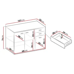Garnero Arredamenti Credenze Moderne-Madia 106x76h cm 3 ante 2 cassetti moderna bianco Ely