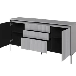 Garnero Arredamenti Madie Moderne|Madie Moderne-Madia 166x83h cm 2 ante 3 cassetti con led cannettato nero Camelia Grigio