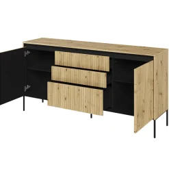 Garnero Arredamenti Madie Moderne|Madie Moderne-Madia  166x83h cm 2 ante 3 cassetti con led cannettato nero Camelia Rovere Rustico