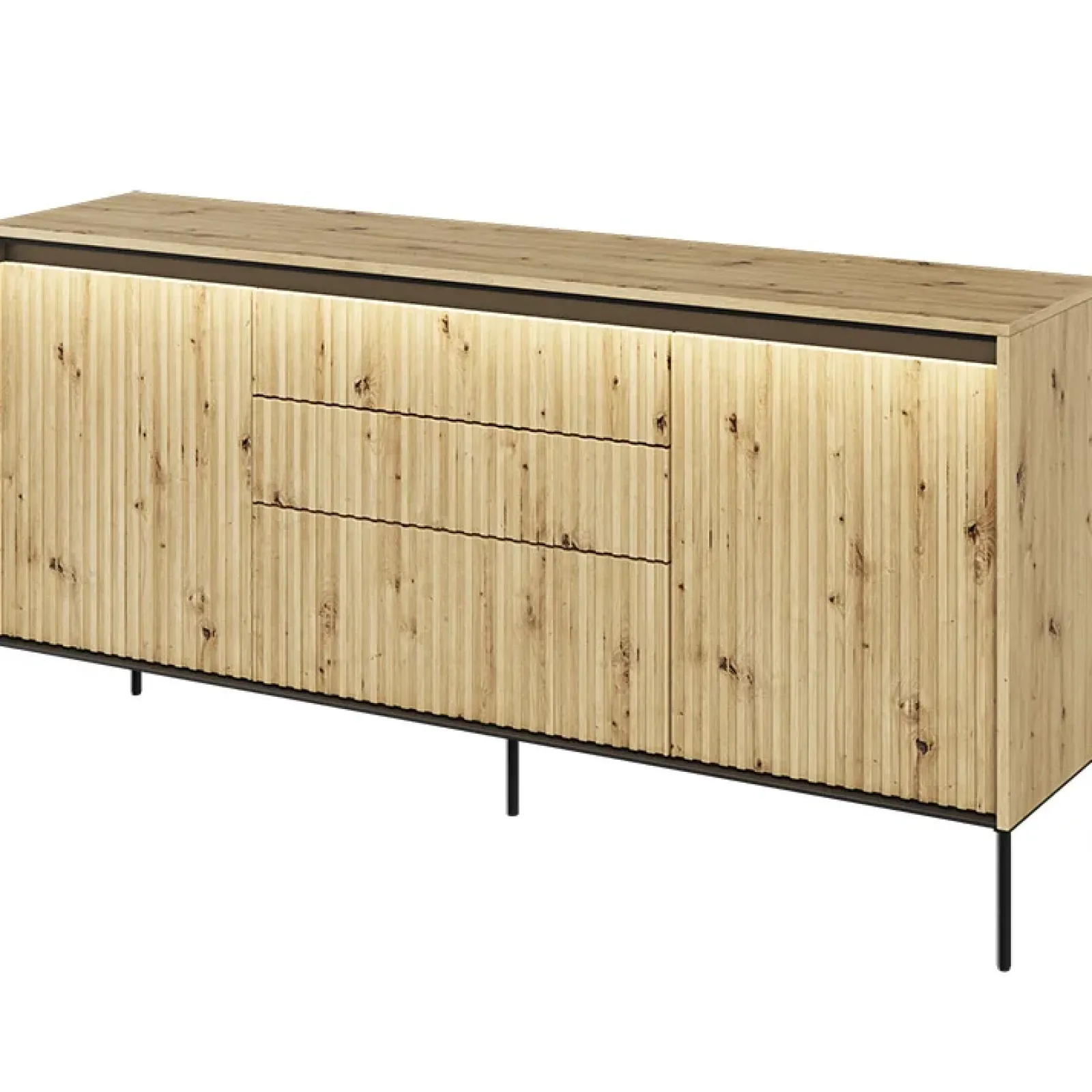 Garnero Arredamenti Madie Moderne|Madie Moderne-Madia 166x83h cm 2 ante 3 cassetti con led cannettato nero Camelia Rovere Rustico