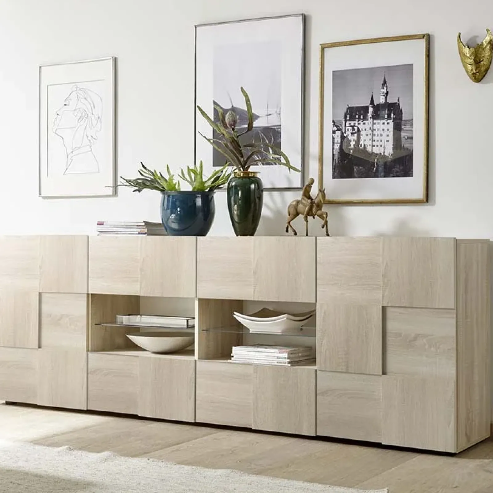 Garnero Arredamenti Credenze Moderne|Madie Moderne-Madia 241x84h cm 2 ante 4 cassetti moderna samoa Obsession Rovere