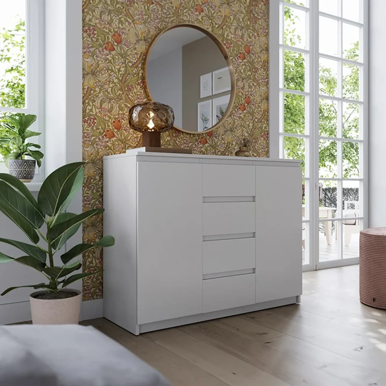 Garnero Arredamenti Madie Moderne|Madie Moderne-Madia 109x85h cm 2 ante 4 cassetti moderna Ombra Bianco Opaco