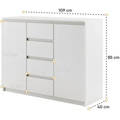 Garnero Arredamenti Madie Moderne|Madie Moderne-Madia 109x85h cm 2 ante 4 cassetti moderna Ombra Bianco Opaco