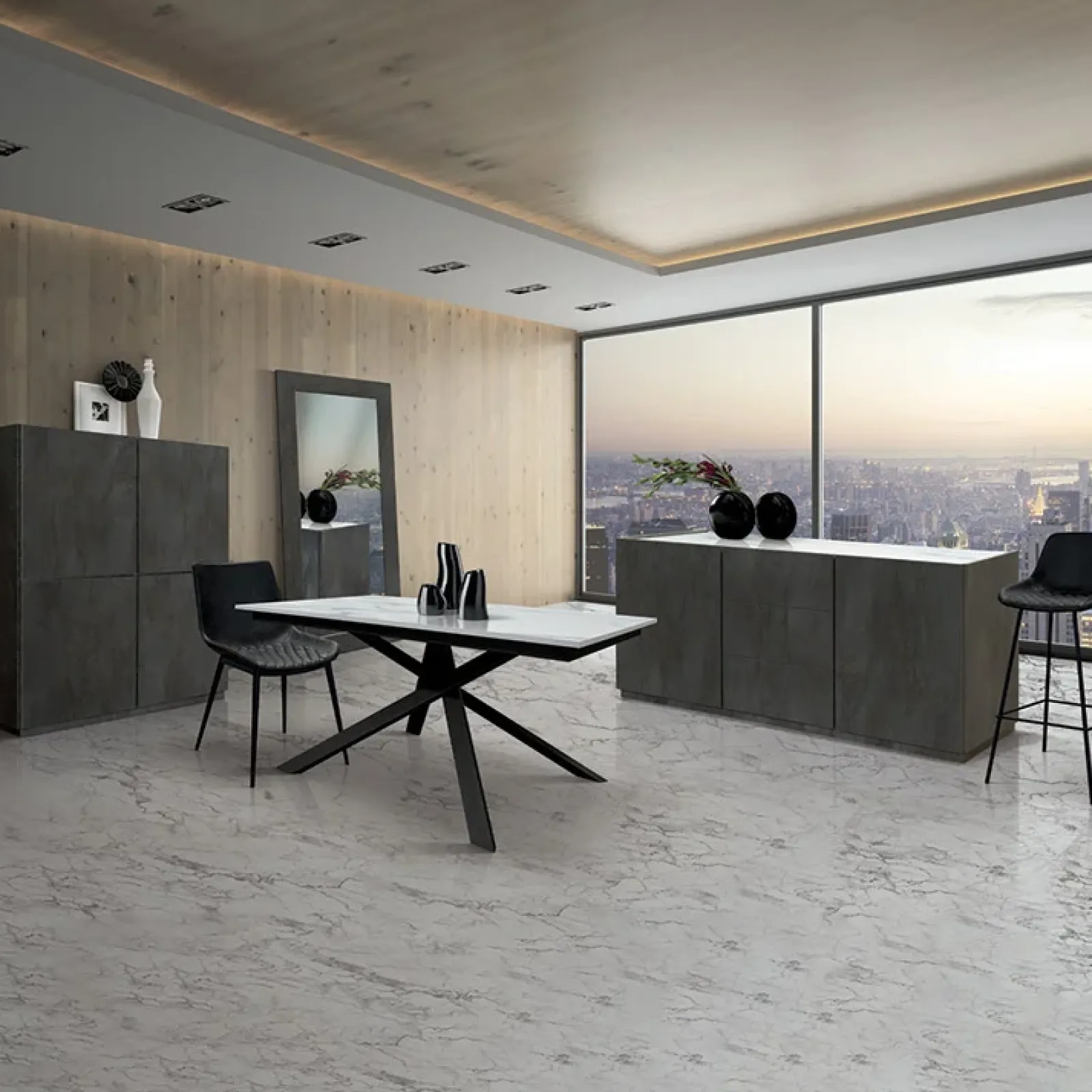 Garnero Arredamenti Credenze Moderne|Madie Moderne-Madia 200x79h cm 2 ante 3 cassetti ossido bianco Blitz