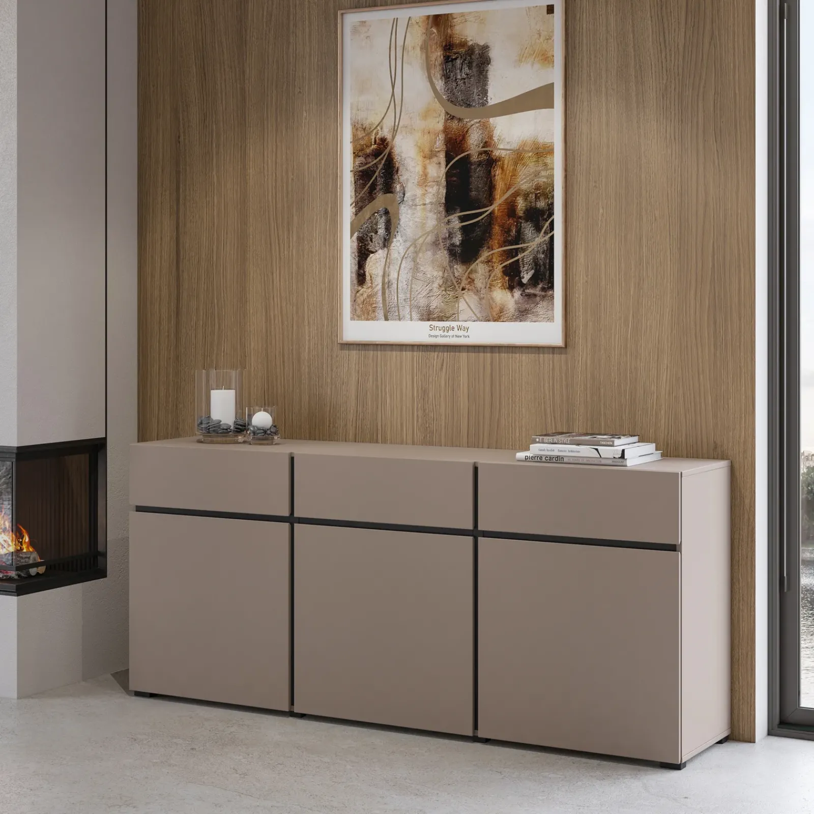 Garnero Arredamenti Credenze Moderne|Madie Moderne-Madia 180x78h cm 3 ante 3 cassetti moderna nero Lolla Tortora