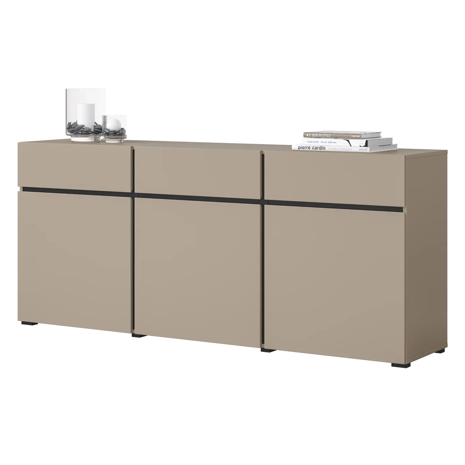 Garnero Arredamenti Credenze Moderne|Madie Moderne-Madia 180x78h cm 3 ante 3 cassetti moderna nero Lolla Tortora