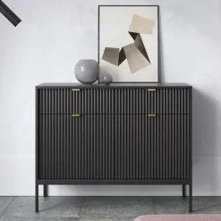 Garnero Arredamenti Credenze Moderne|Madie Moderne-Madia 104x83h cm 2 ante 2 cassetti moderna nero Alisa Nero Opaco