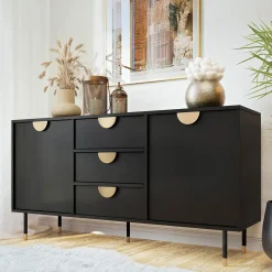 Garnero Arredamenti Madie Moderne|Madie Moderne-Madia 150x78h cm 2 ante 3 cassetti moderna nero oro Oriana