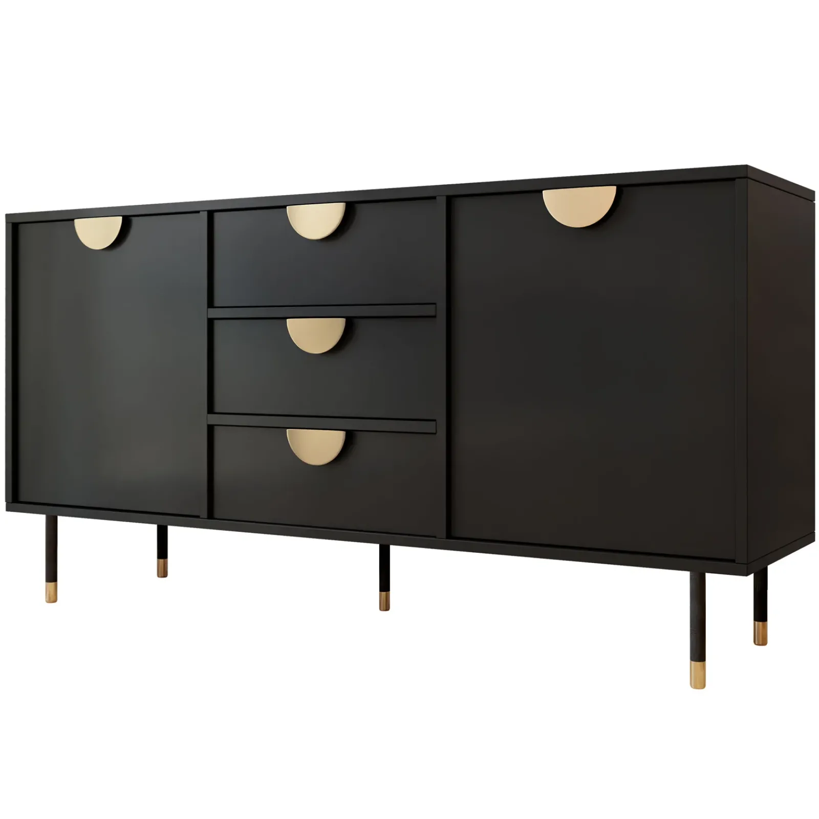 Garnero Arredamenti Madie Moderne|Madie Moderne-Madia 150x78h cm 2 ante 3 cassetti moderna nero oro Oriana
