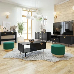 Garnero Arredamenti Madie Moderne|Madie Moderne-Madia 150x78h cm 2 ante 3 cassetti moderna nero oro Oriana