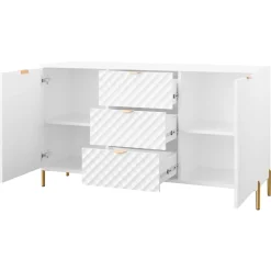 Garnero Arredamenti Credenze Moderne|Madie Moderne-Madia 150x85h cm 2 ante 3 cassetti con frontali decorati bianco Amsterdam