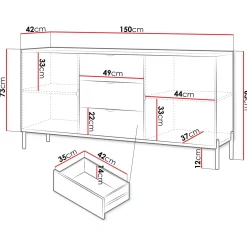 Garnero Arredamenti Credenze Moderne|Madie Moderne-Madia 150x85h cm 2 ante 3 cassetti con frontali decorati bianco Amsterdam
