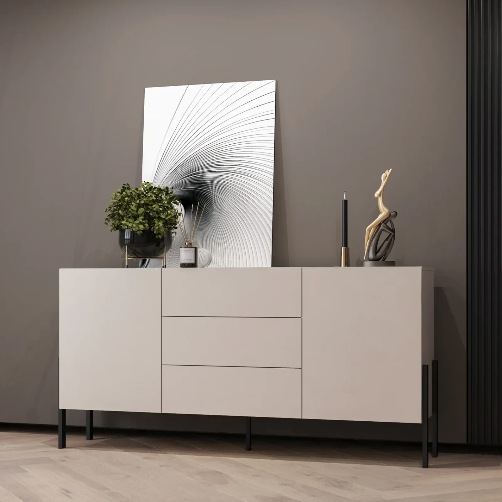 Garnero Arredamenti Credenze Moderne|Madie Moderne-Madia 180x90h cm 2 ante 3 cassetti moderna cashmere Simple Beige