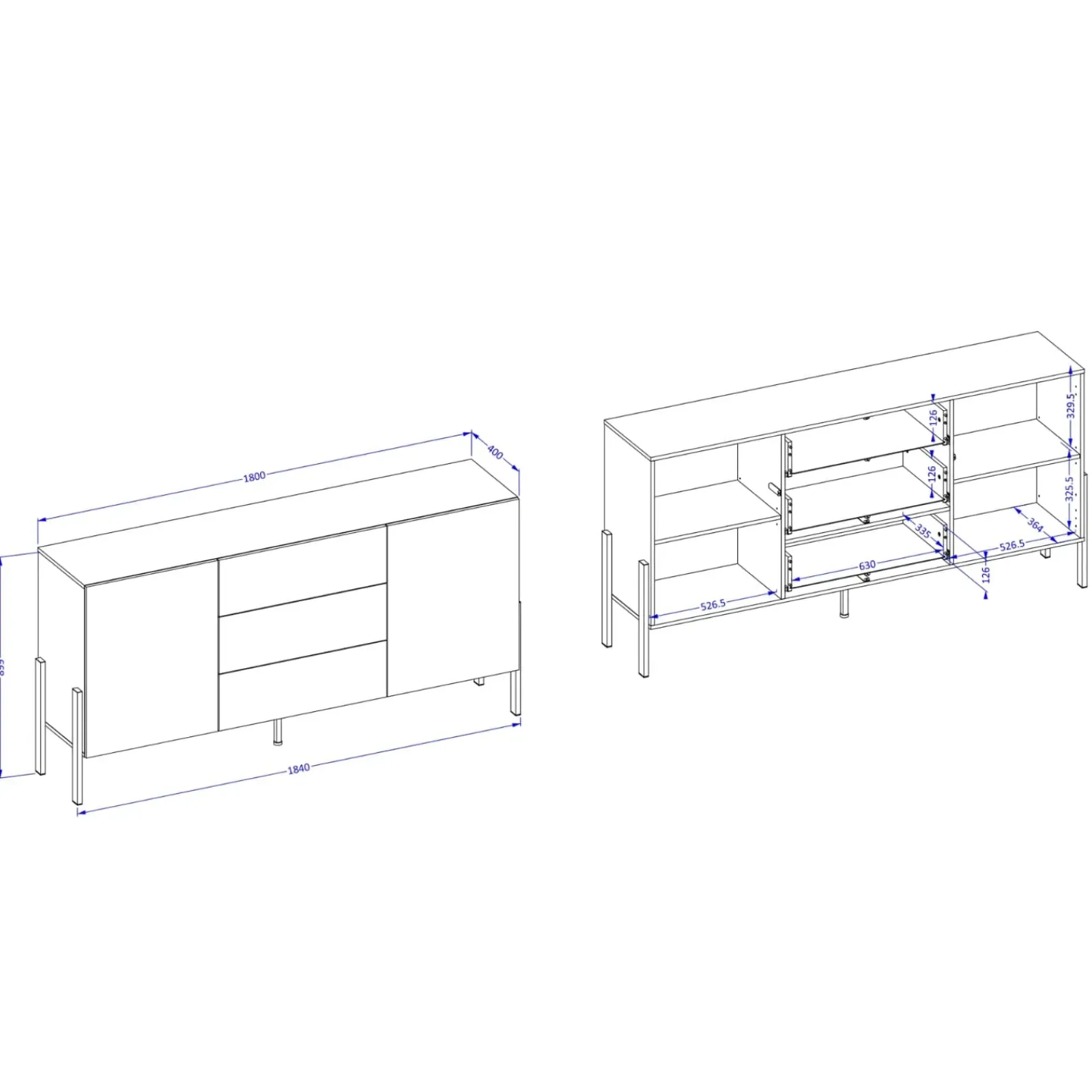 Garnero Arredamenti Credenze Moderne|Madie Moderne-Madia 180x90h cm 2 ante 3 cassetti moderna cashmere Simple Beige