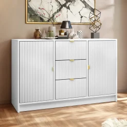 Garnero Arredamenti Madie Moderne|Madie Moderne-Madia 118x75h cm 2 ante 3 cassetti cannettato bianco Athena Bianco Opaco