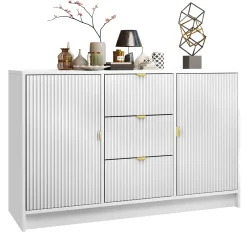 Garnero Arredamenti Madie Moderne|Madie Moderne-Madia 118x75h cm 2 ante 3 cassetti cannettato bianco Athena Bianco Opaco