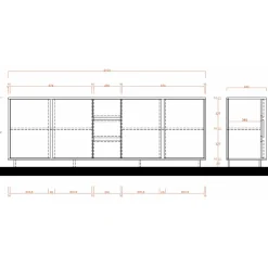 Garnero Arredamenti Credenze Moderne|Madie Moderne-Madia 210x79h cm 4 ante 3 cassetti moderna bianco lucido Spirit
