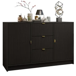 Garnero Arredamenti Madie Moderne|Madie Moderne-Madia 118x75h cm 2 ante 3 cassetti cannettato nero Athena Nero Opaco